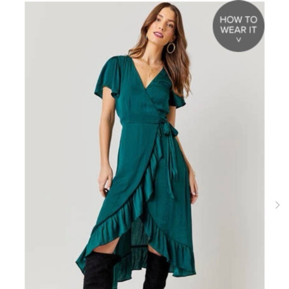 Satin Wrap Ruffle Dress